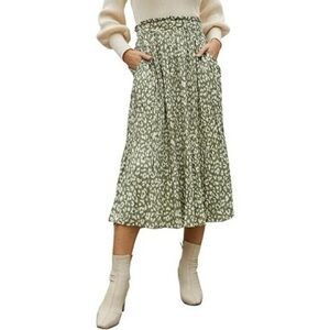 Green Leopard Print Skirt EXLURA Womens High Waist Polka Dot Pleated Maxi Skirt